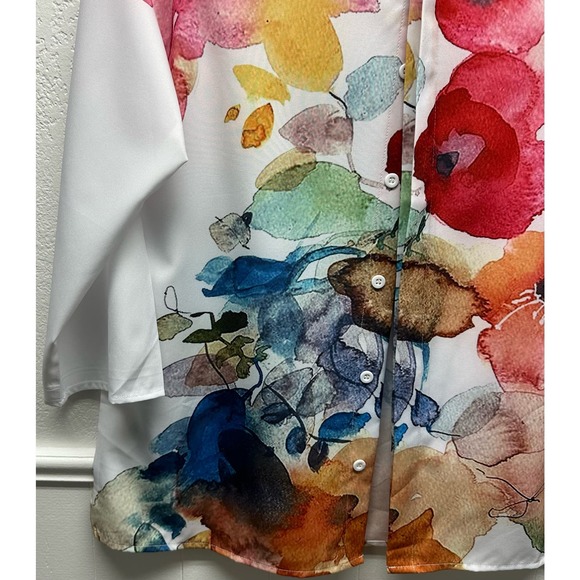 EUC, Women’s 3/4 Sleeve Sz M Button Down Multi-Color Blouse, V556 - Picture 6 of 12